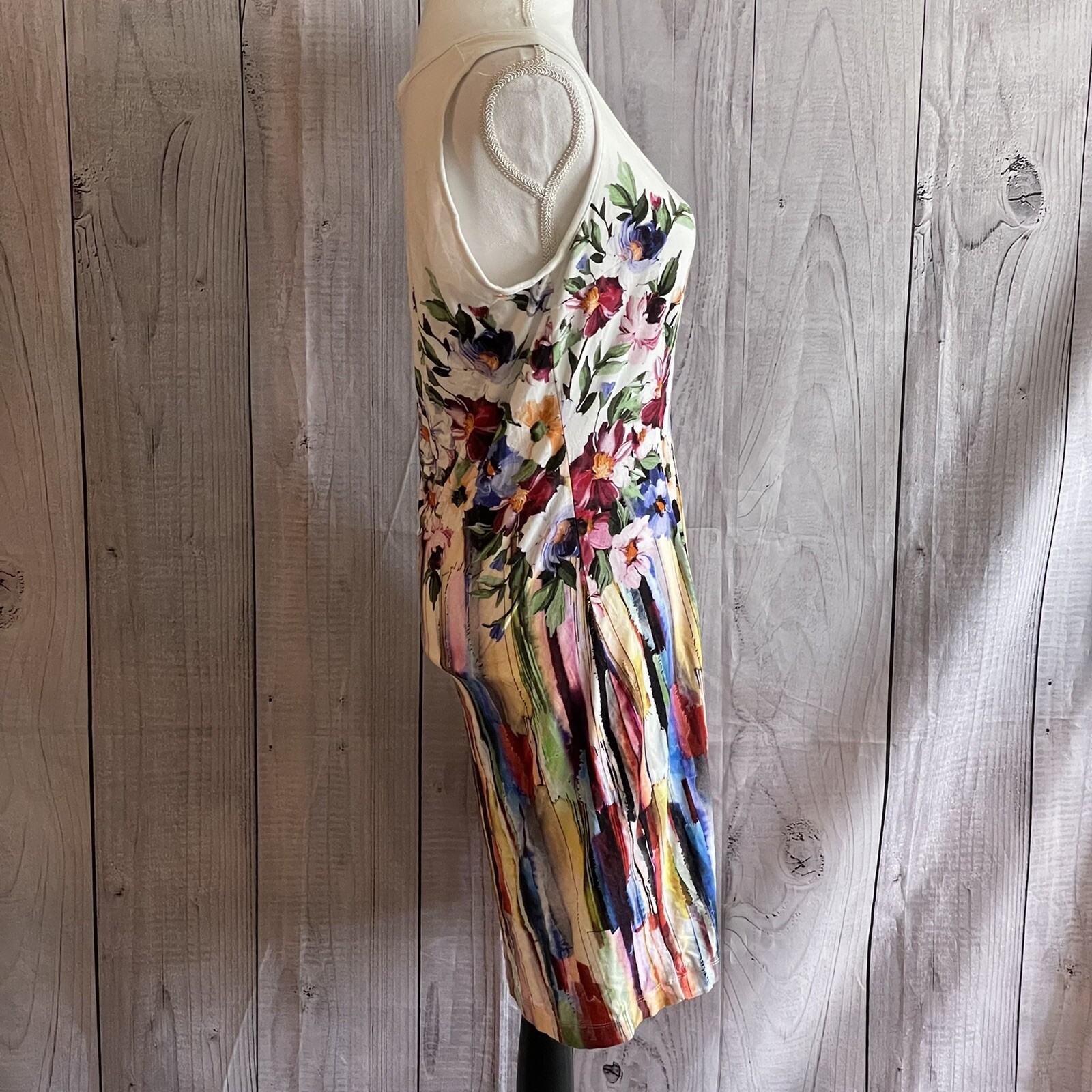 Grayse Sundress, Large, White, Purple, Rayon Blend, Dry Clean Only