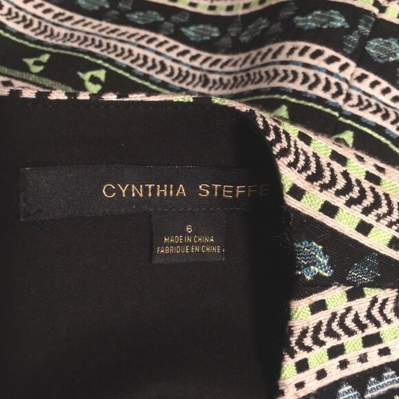 Cynthia Steffe Dress 6 Neon Green Black Mini Shift Tribal Print Exposed Zip New