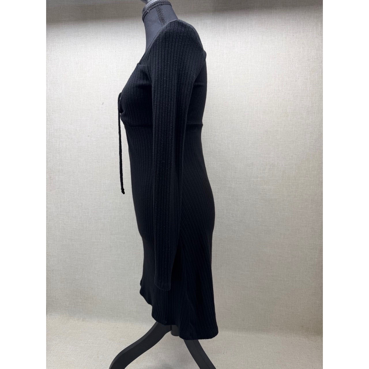 Lush Black Ribbed Long Sleeve Ruched Bust Bodycon Dress Size Medium NWT