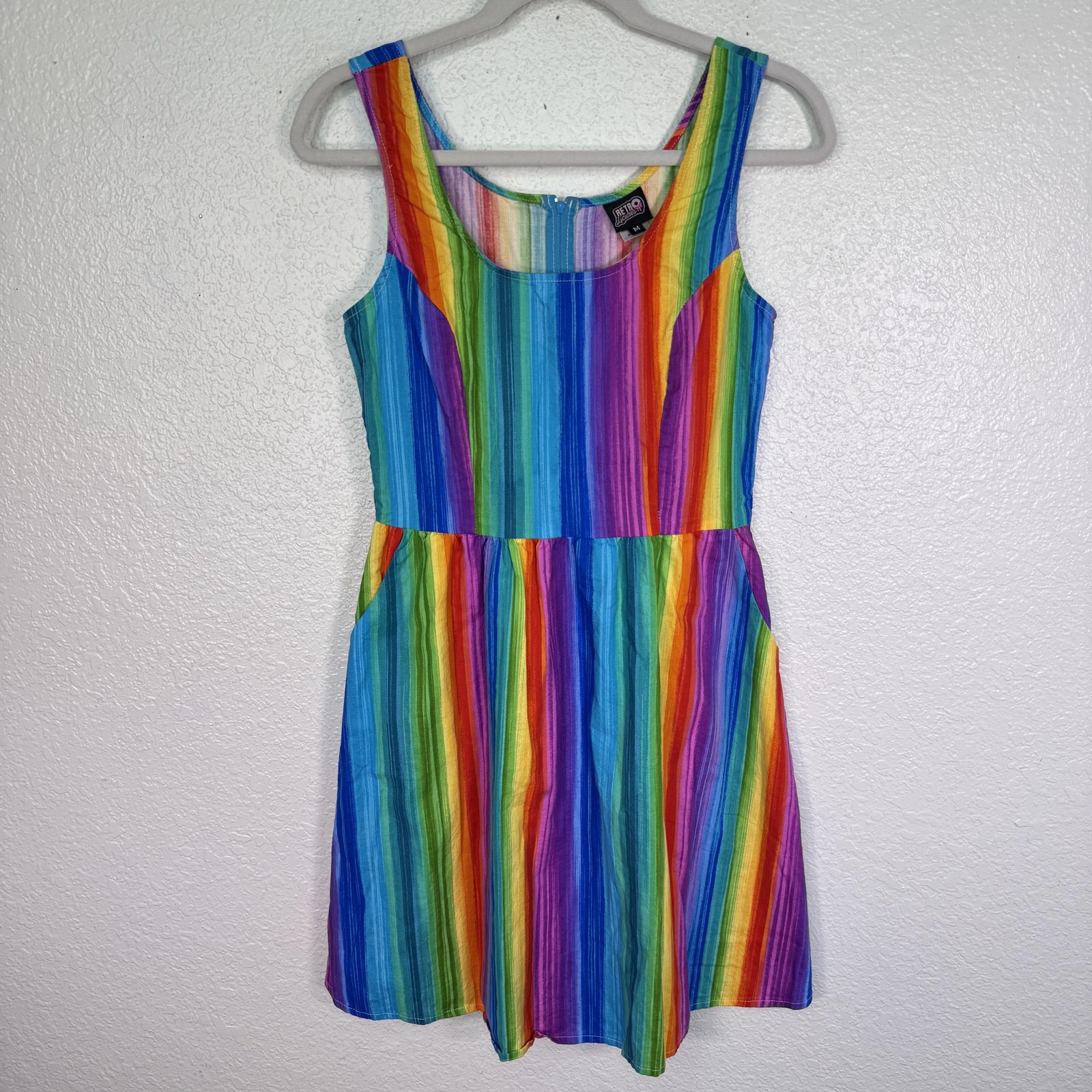 Retrolicious Dress Womens Medium Rainbow Pride Pockets Retro Colorful Sundress