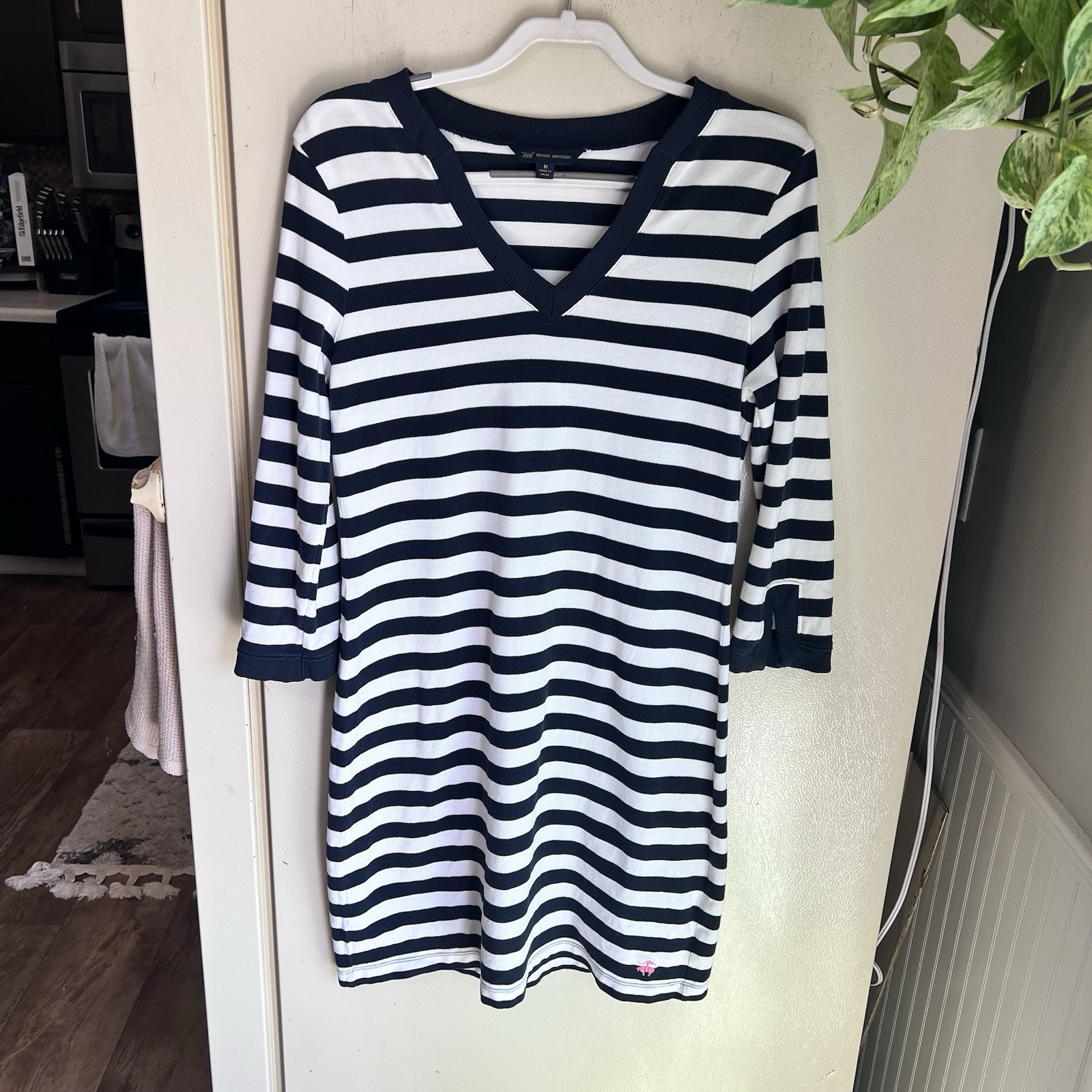 Brooks Brothers Nautical Navy Striped Shift Dress Women Size M- Coastal Preppy