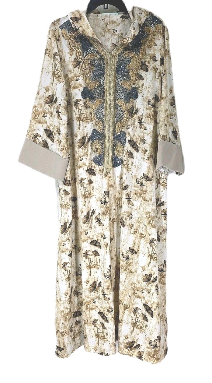 Toleen Butterfly Pullover KAFTAN Embroidered Rhinestone V-Neck Hooded Womens 1XL