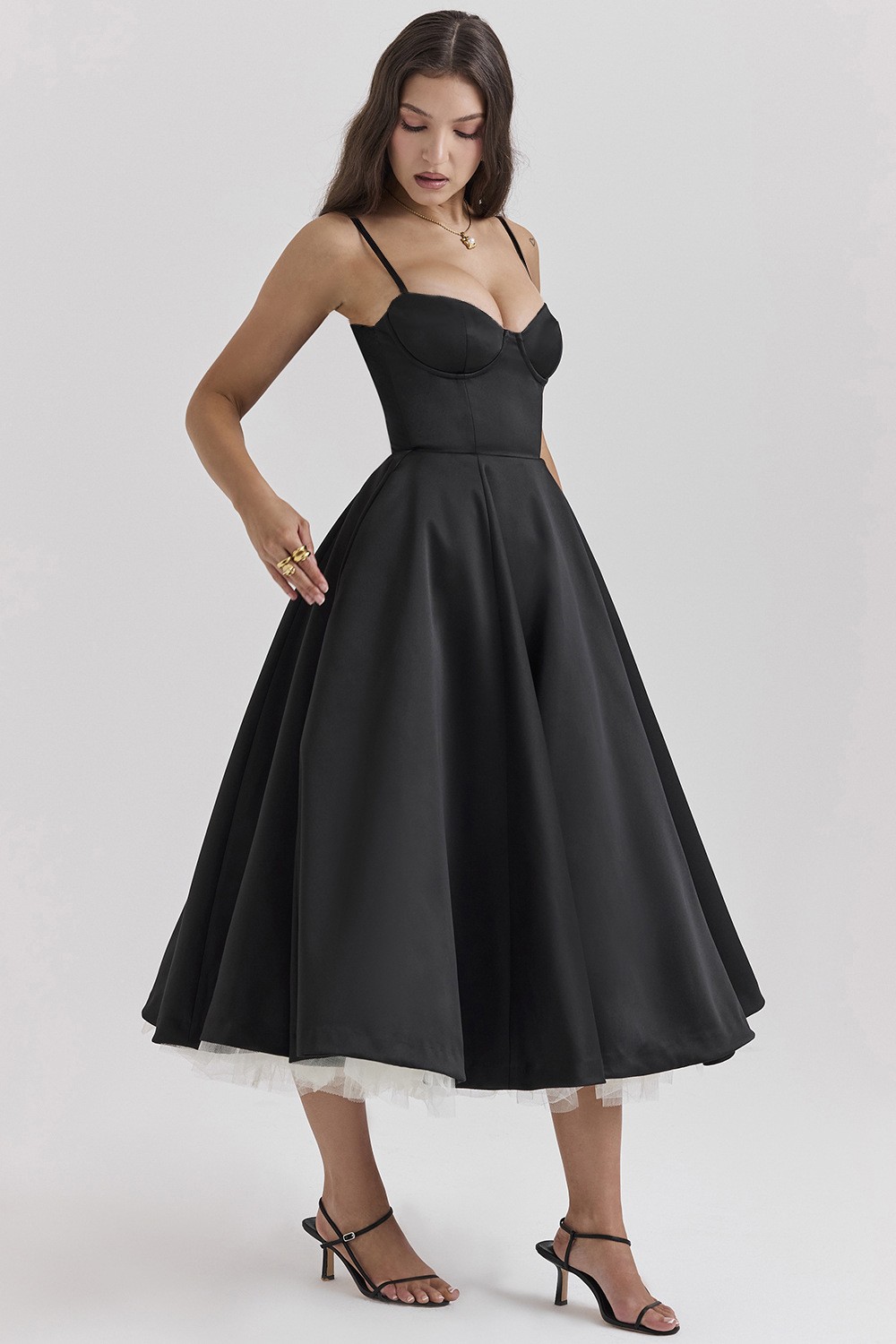 Ladies Floral Tulle Dress Skinny Strap High Waist Party Dress Summer