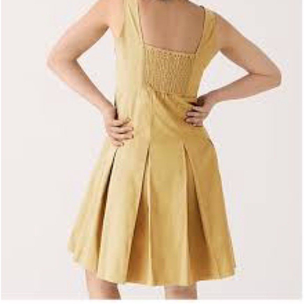J Crew size 8 sleeveless square neck Pleated A-line chino dress in honey brown