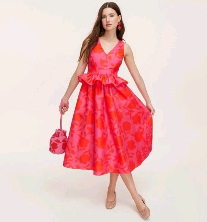 Kate Spade New York Peplum Rose Midi Dress Size 6