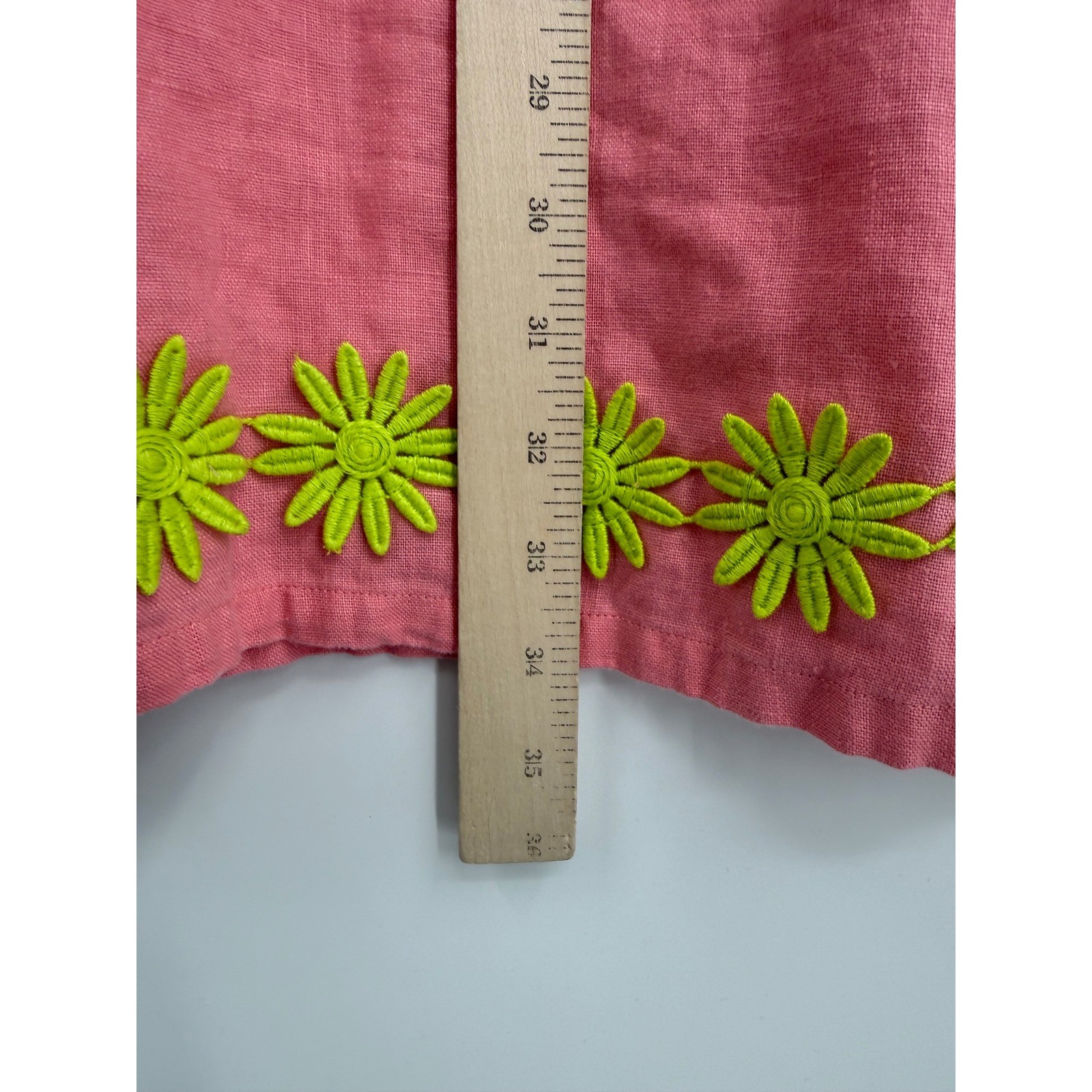Sail to Sable Dress Women Large Pink Orange 100% Linen Floral Applique Colorful