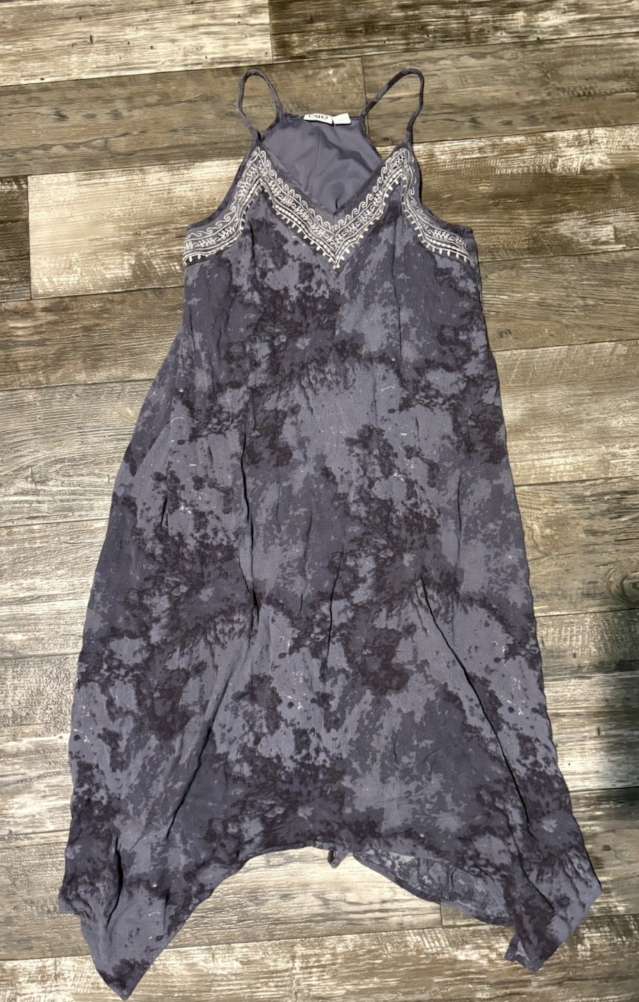 Cato Dusty Purple Tie Dye Pattern Embroidered Detail Spaghetti Strap Dress Large