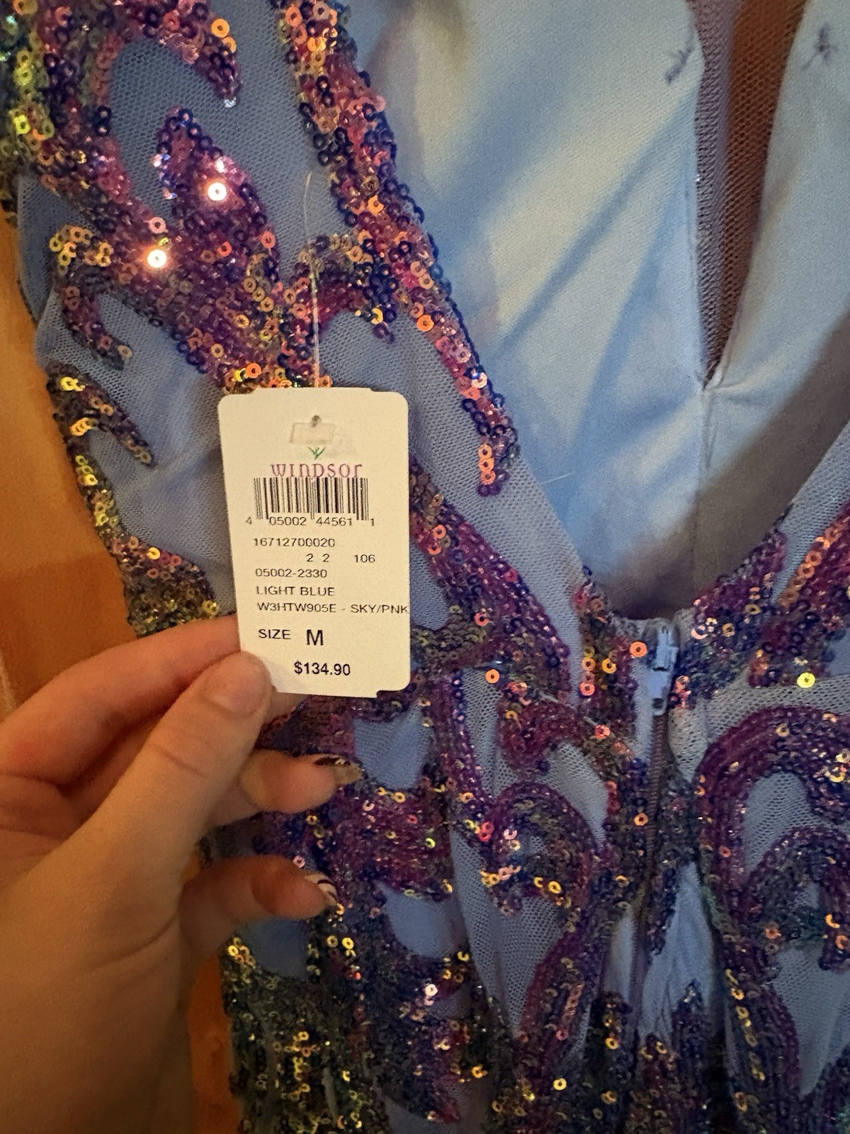 Windsor Light Blue Dress with Purple Sequin Embellishment