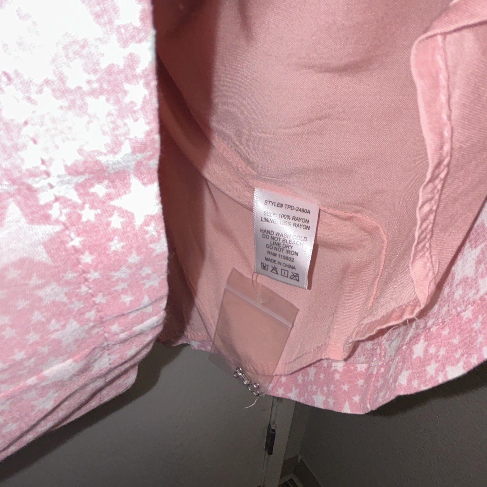 Skylar + Madison Pink/White Star V-Neck Slip Mini Dress Lined Slit M