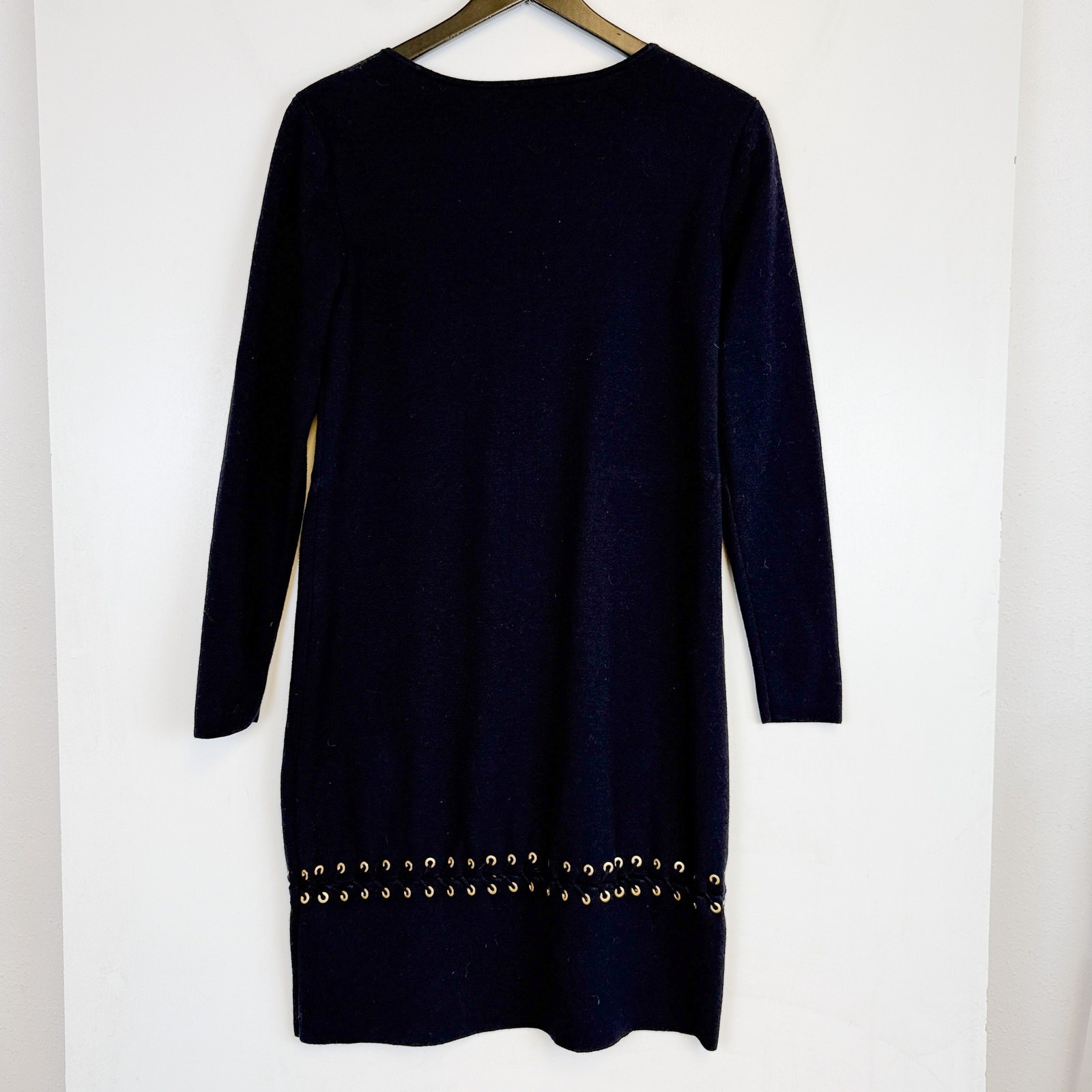 Tory Burch Harley Dress Grommet Lace-up Mini Wool Sweater Dress Navy Blue – S
