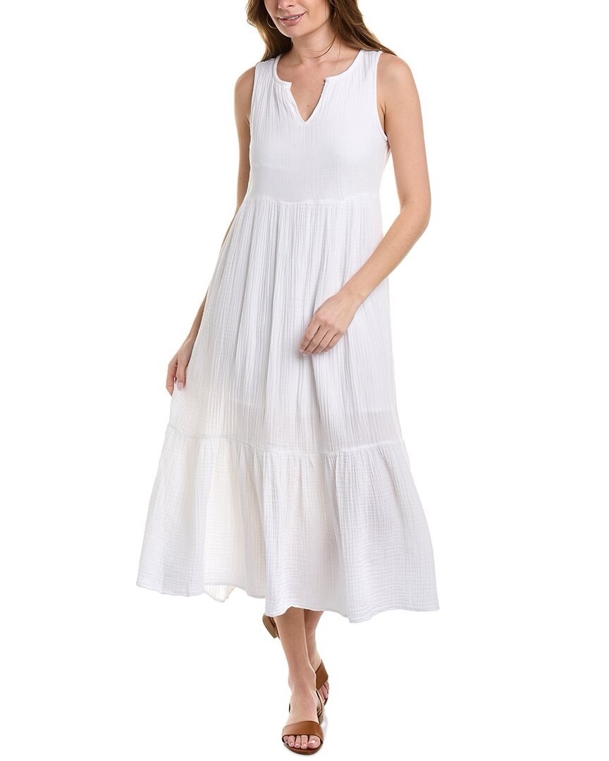Beach Lunch Lounge Maxi Dress S White Gauze Tiered Coastal Minimalist NEW