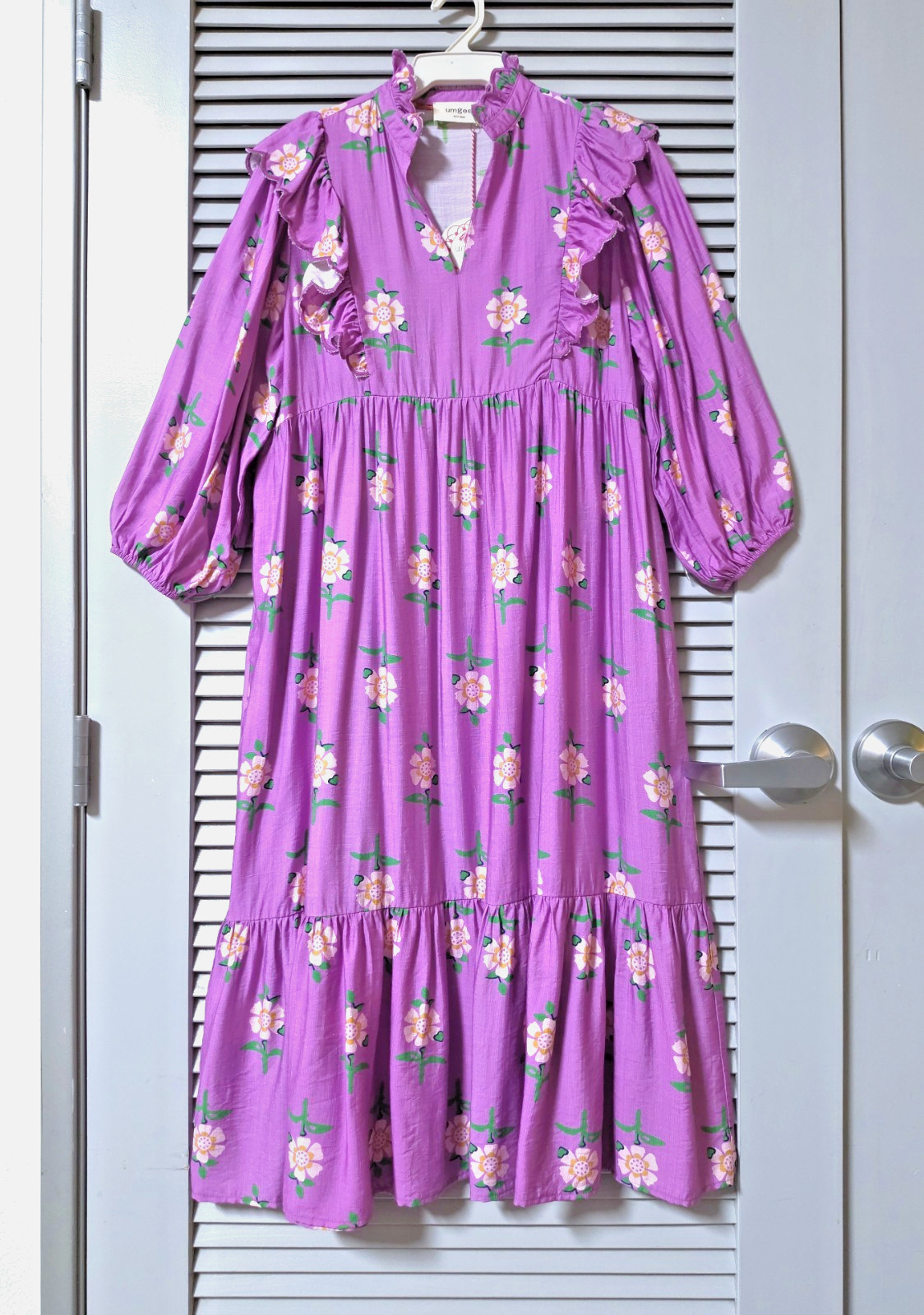3/4 dusty pink floral ruffle long maxi dress M