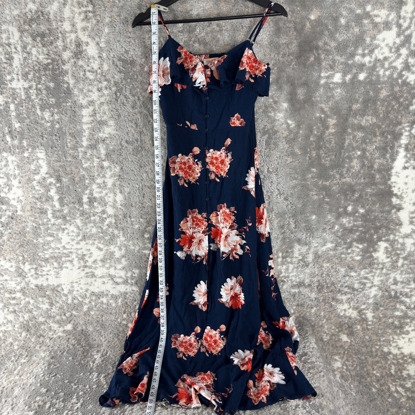 Band Of Gypsies Size XS Dark Floral Fit Flared Midi Dress Navy Sleeveless Button