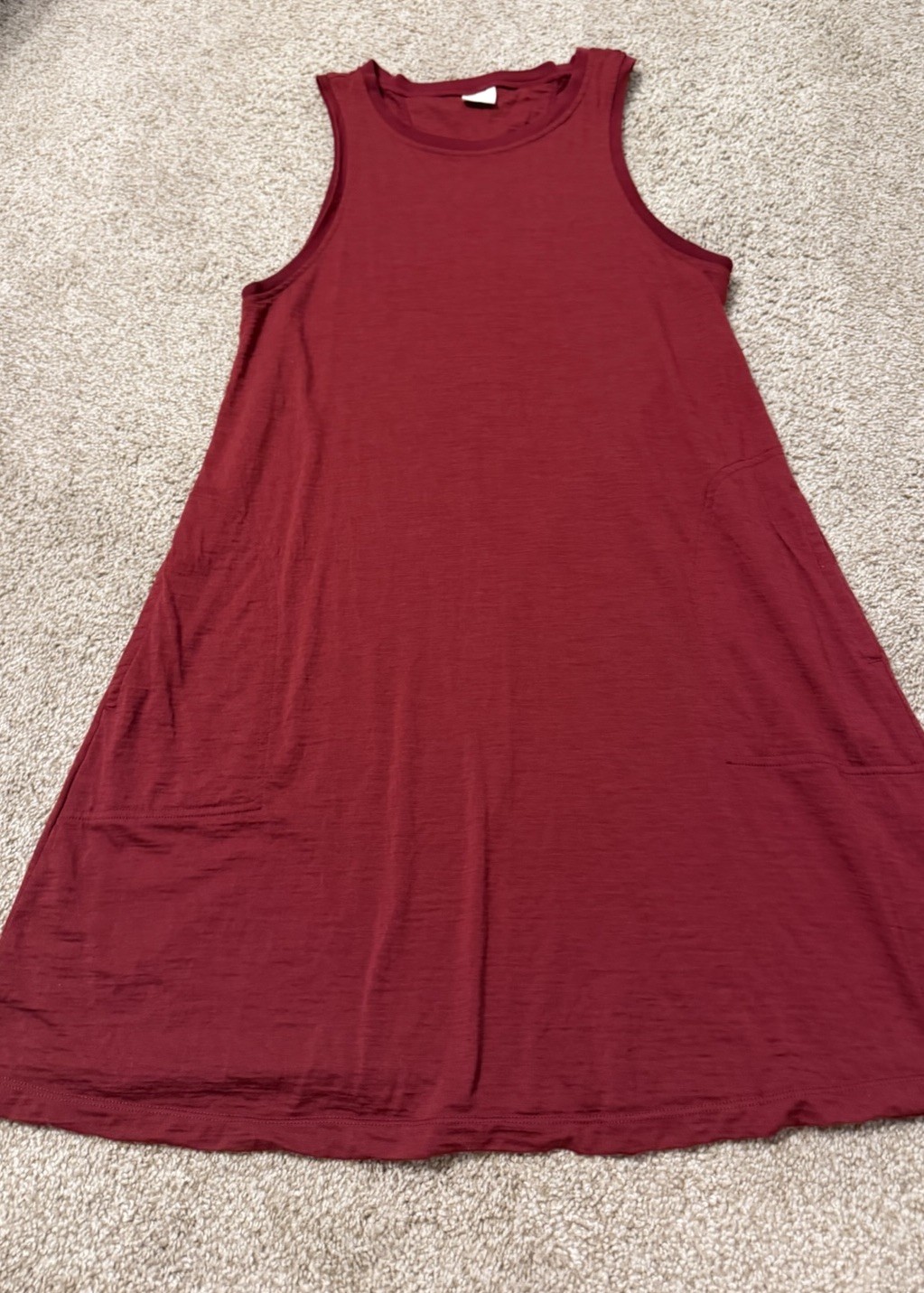 100% Merino Wool Dress Small Burgundy Sleeveless Pockets Excellent