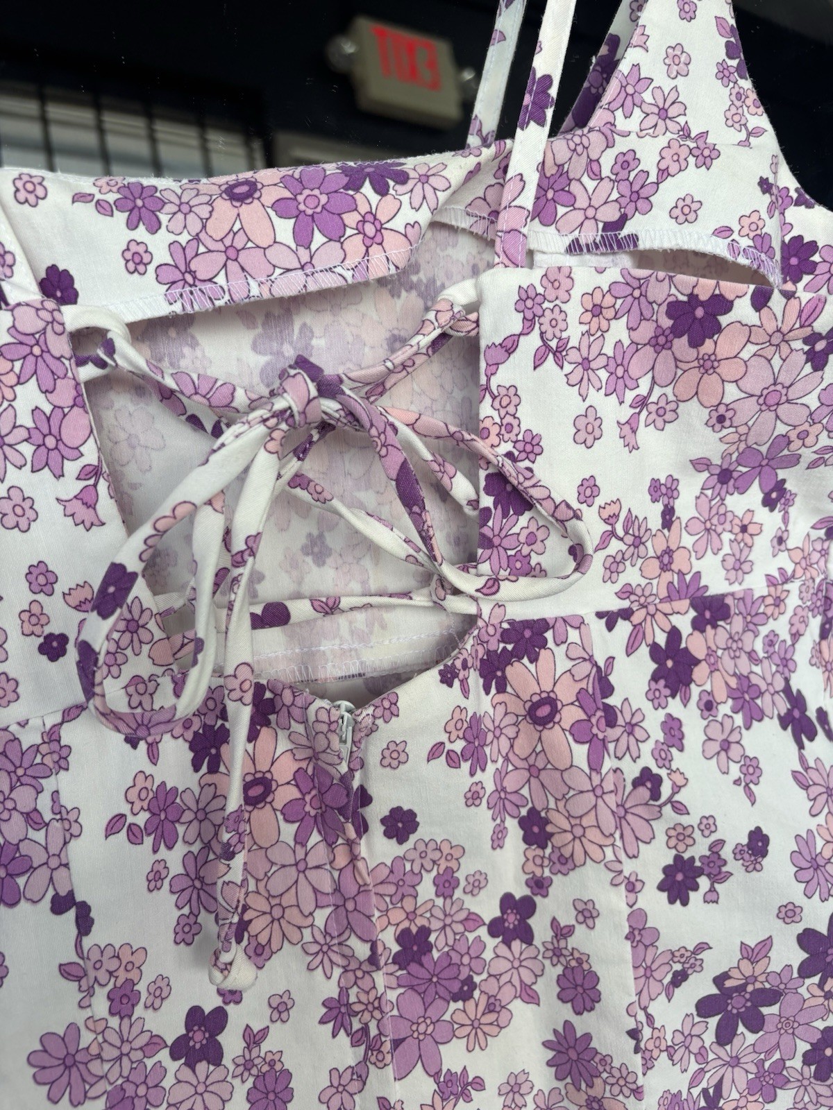 XOXO White Purple Floral Slip Dress Square Neck Tie Straps Midi Size M