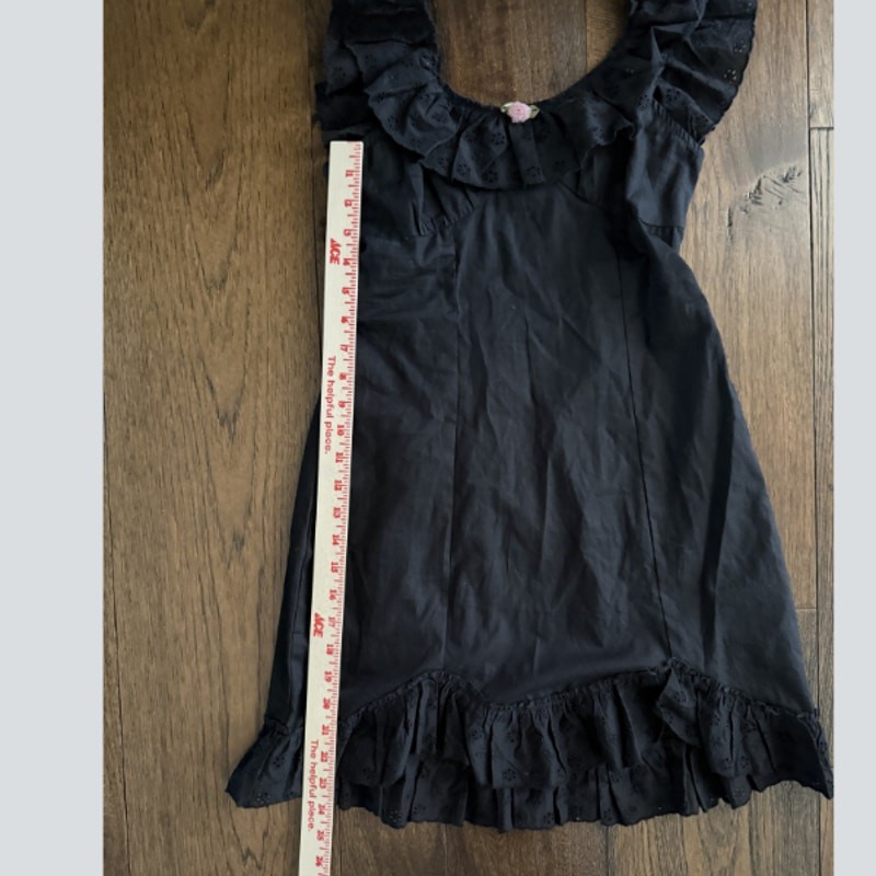 ASOS Design Black Eyelet Ruffle Collar Smocked Mini Dress Size 4