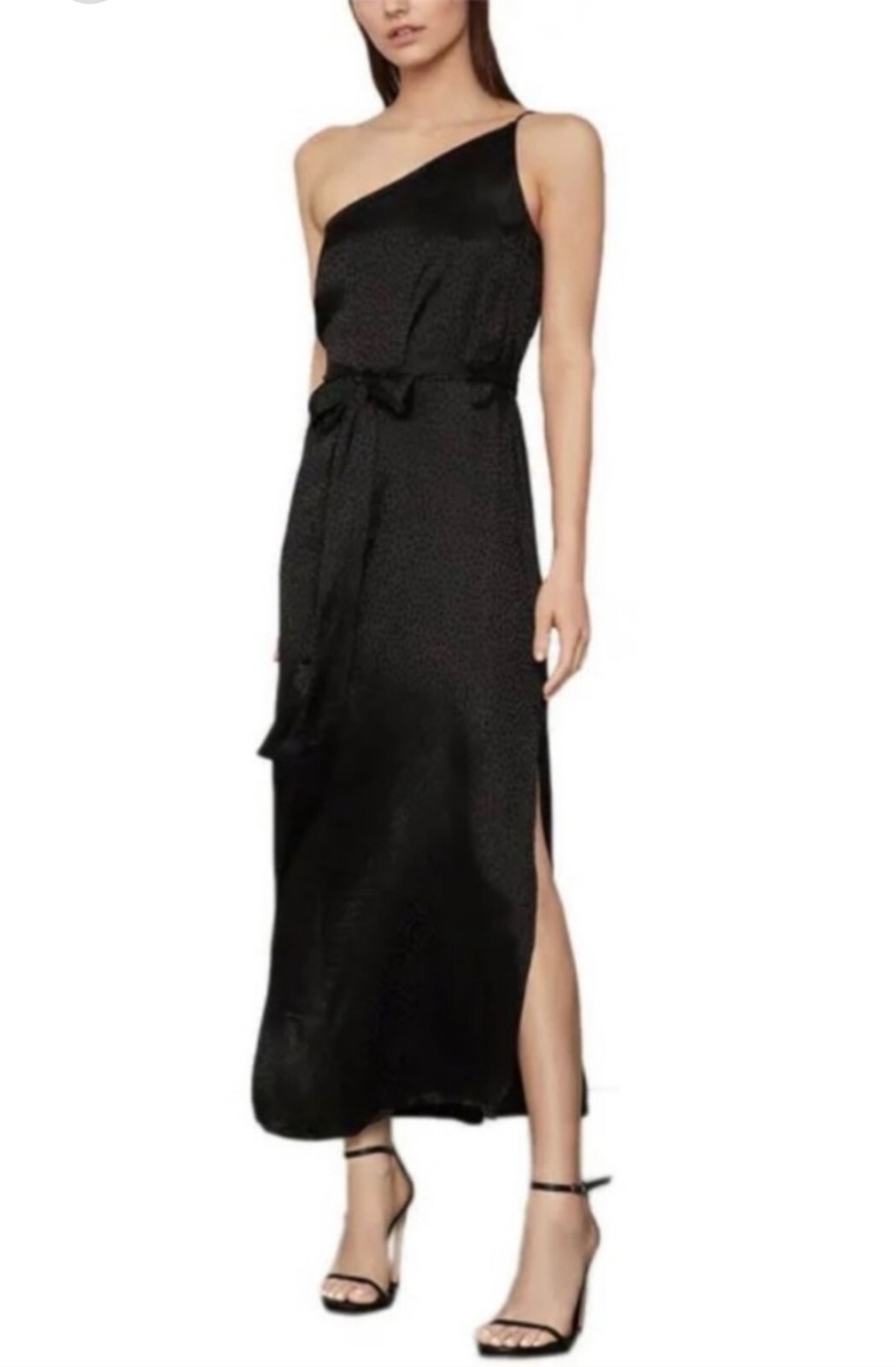 BCBGMAXAZRIA Satin One Shoulder Slip Dress XXS Black Cocktail NEW Maxi Whimsy