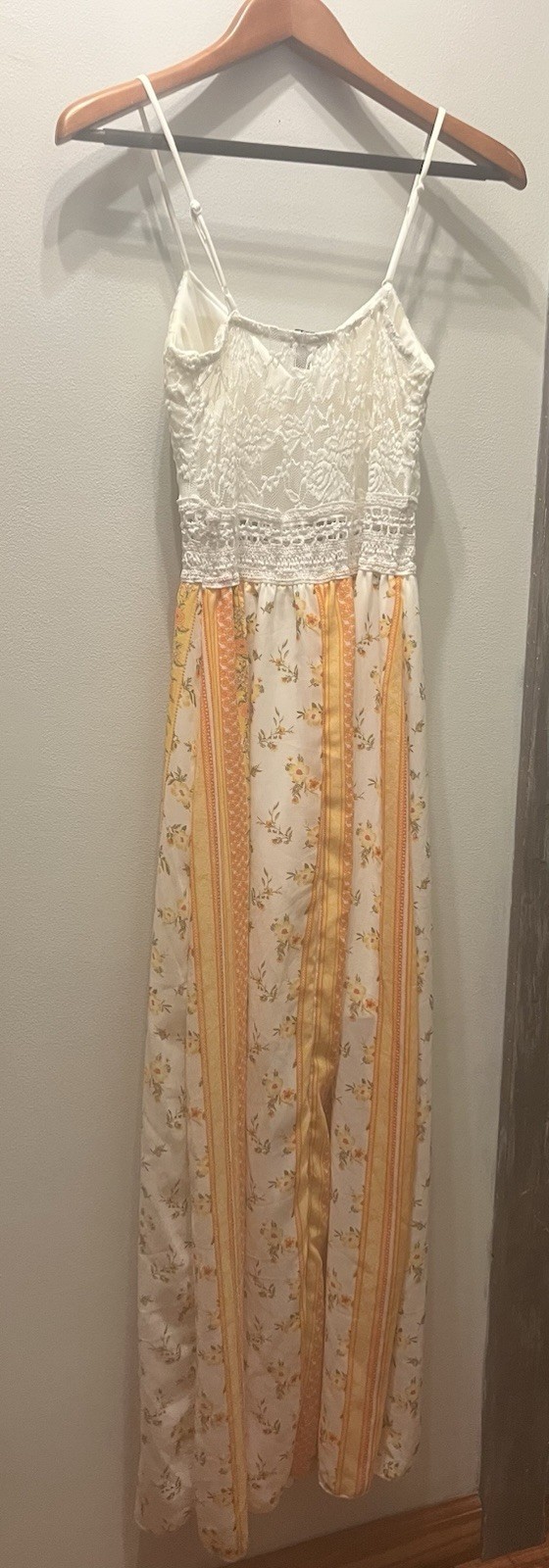J for Justify Lace Bodice Floral Striped Maxi Dress Size Small