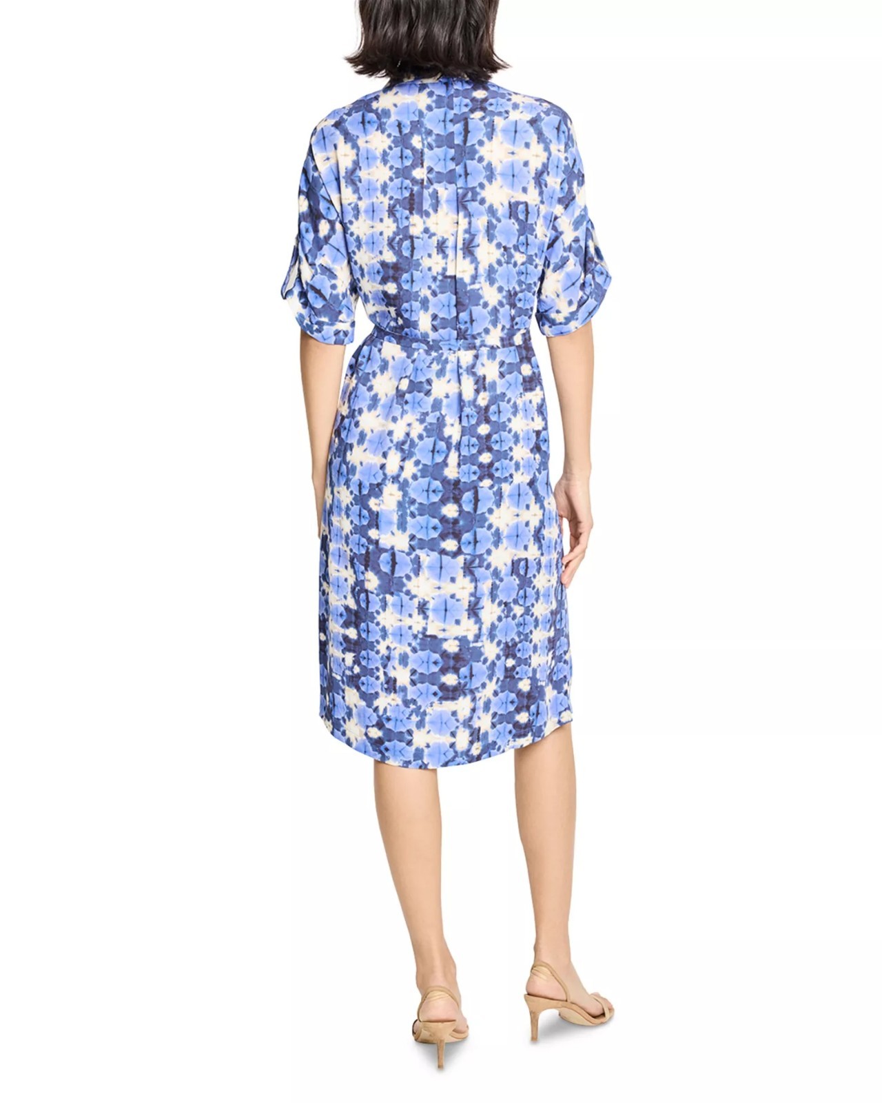 198$ NIC+ZOE Devon Shibori Dyed Midi Dress Elbow-Length Sleeves Size XL Aqua