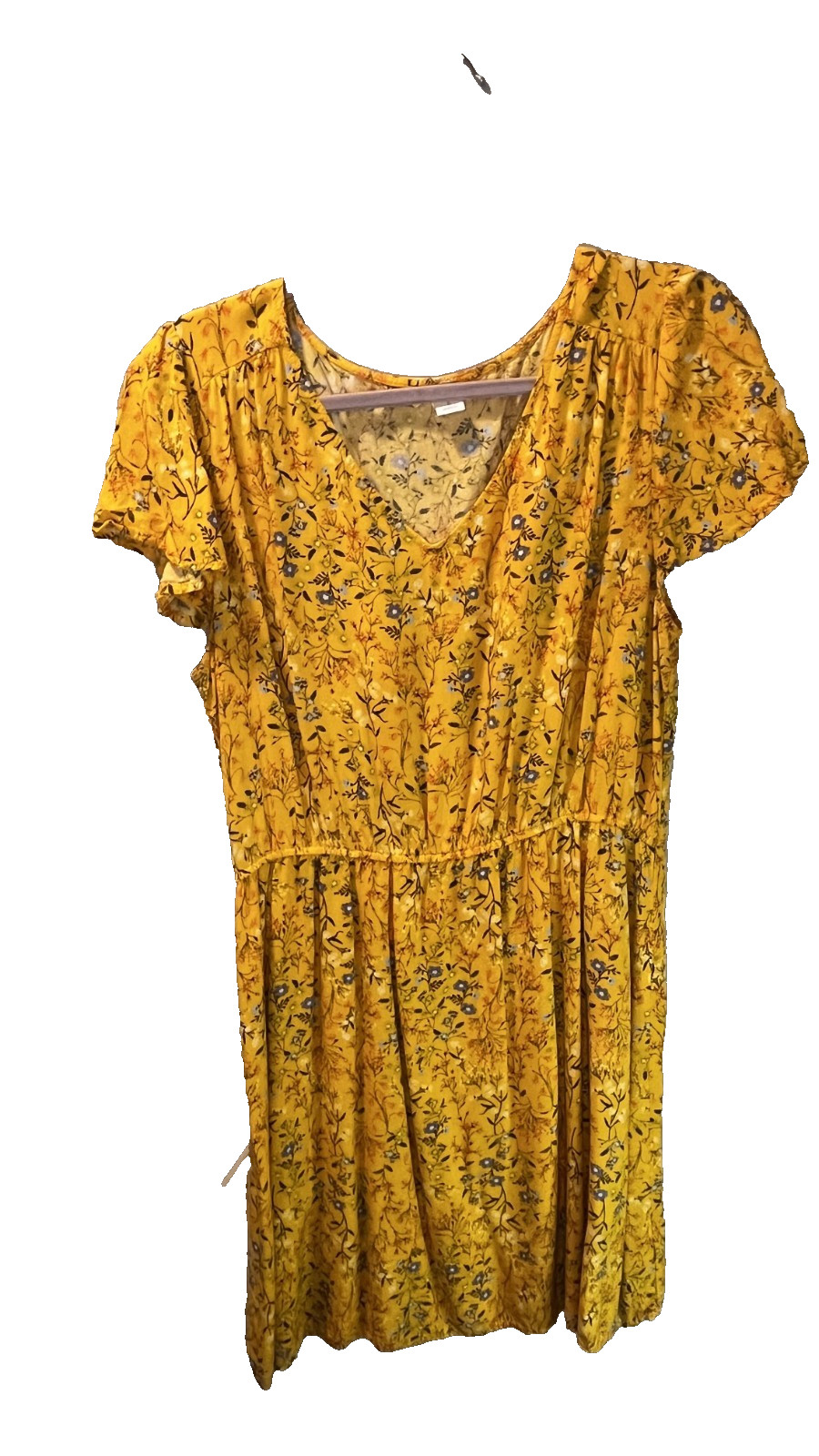 Old Navy Mustard Yellow Floral Flutter Sleeve Mini Dress Women’s Large
