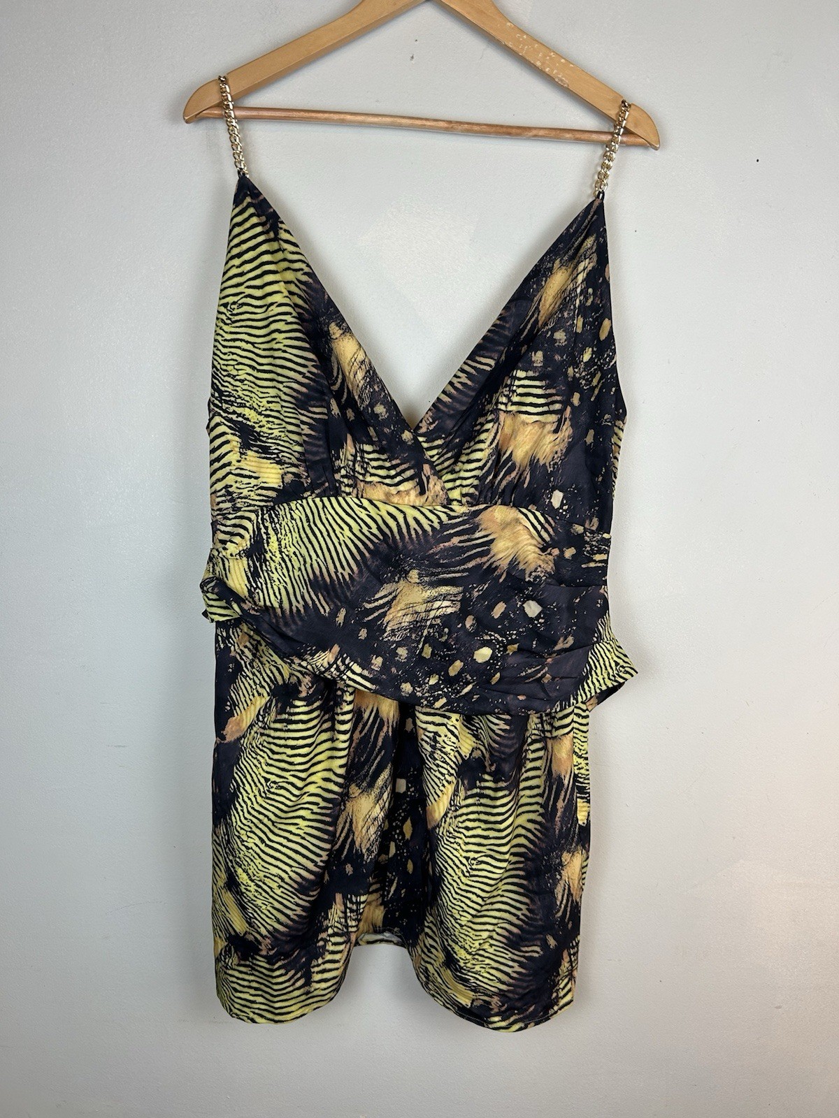 Micas Tropical Print Chain Strap Cocktail Dress Ruched Sz XL Vacation Club Party