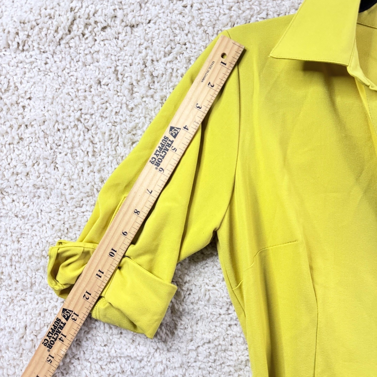 Sharagano Shirt Dress Womens 6 Yellow Excellent Roll Tab Sleeve Belted A-Line