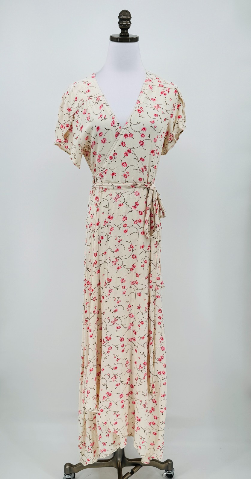 Christy Dawn The Dawn Ivory Pink Floral V Neck Long Wrap Sundress Sz L