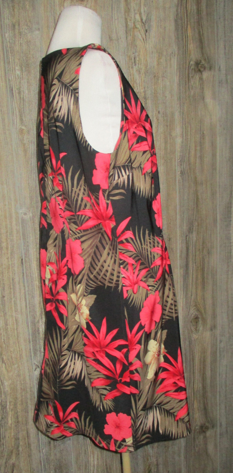 AGB Dress Black Coral Floral Shift Dress Tropical Hawaiian Slvss Dress Size 16