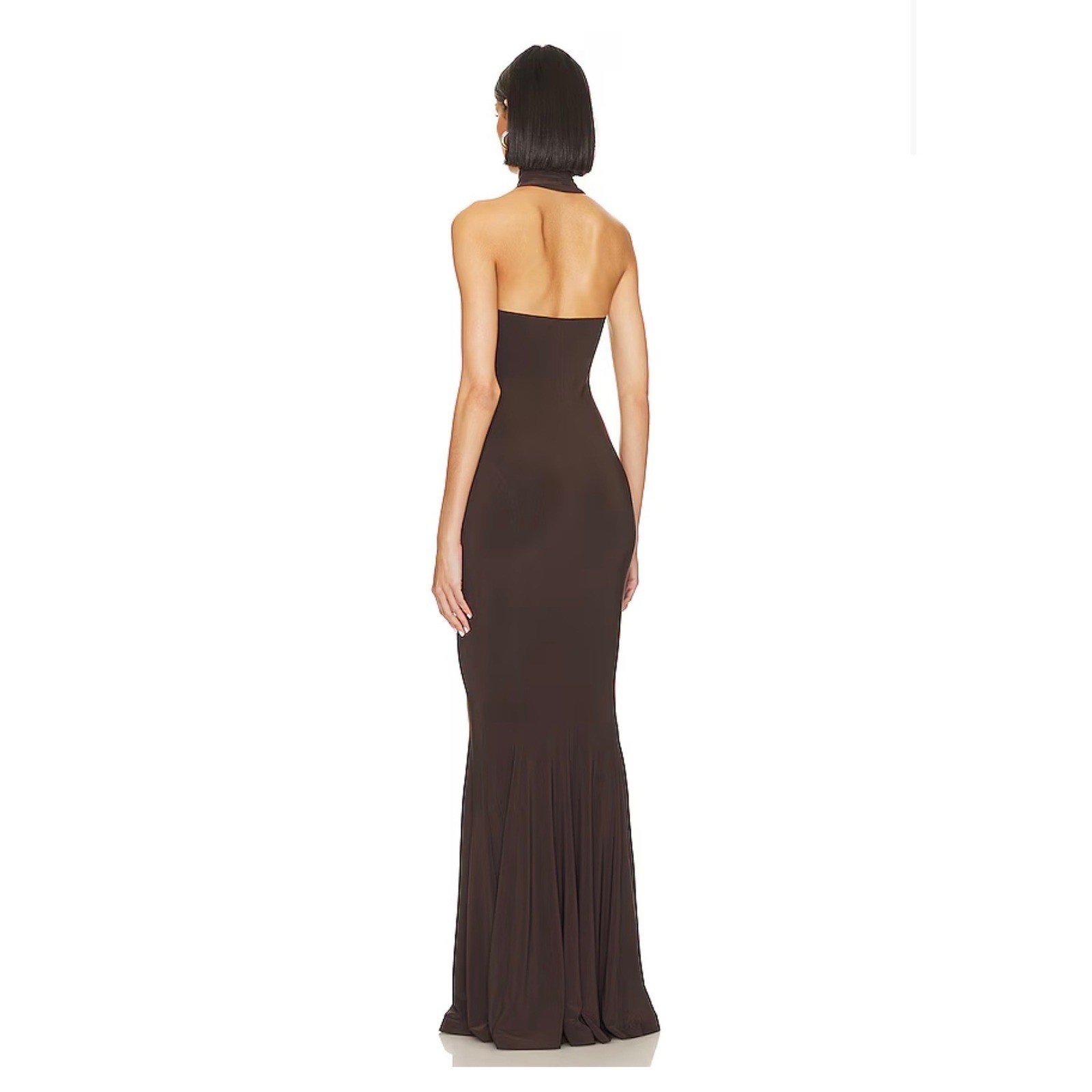 Norma Kamali Halter Turtle Fishtail Gown in Chocolate Size XXS