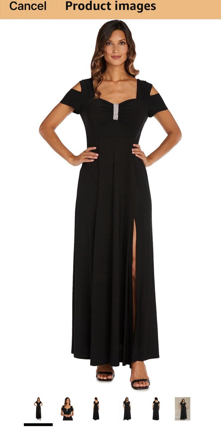 R&M Richards Black Formal Cold Shoulder Rhinestone Side Slit Long Maxi Dress 16W