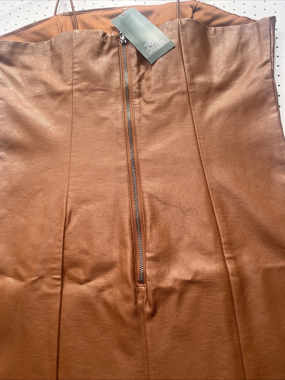 Wild Fable Faux Leather Mini Dress Cognac Brown Spaghetti Strap Bodycon Sml NWT