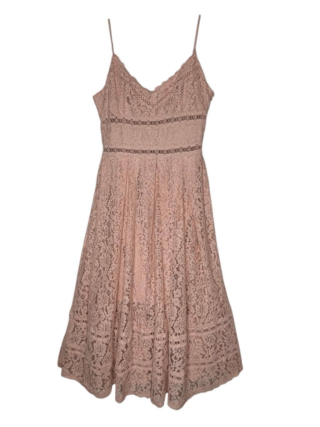 NEW NSR Dress Blush Pink Crochet Lace Spaghetti Strap Midi Size M NWT Romantic