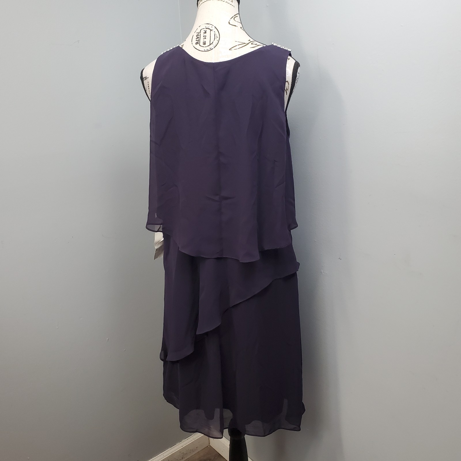 S.L. Fashions New York Chiffon Dress Womens 8 Purple Ruffle Rhinestone Shoulder