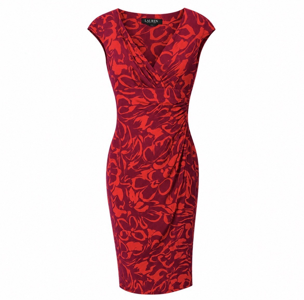 Lauren Ralph Lauren faux-wrap rich fuchsia and orange-red Floral size 2