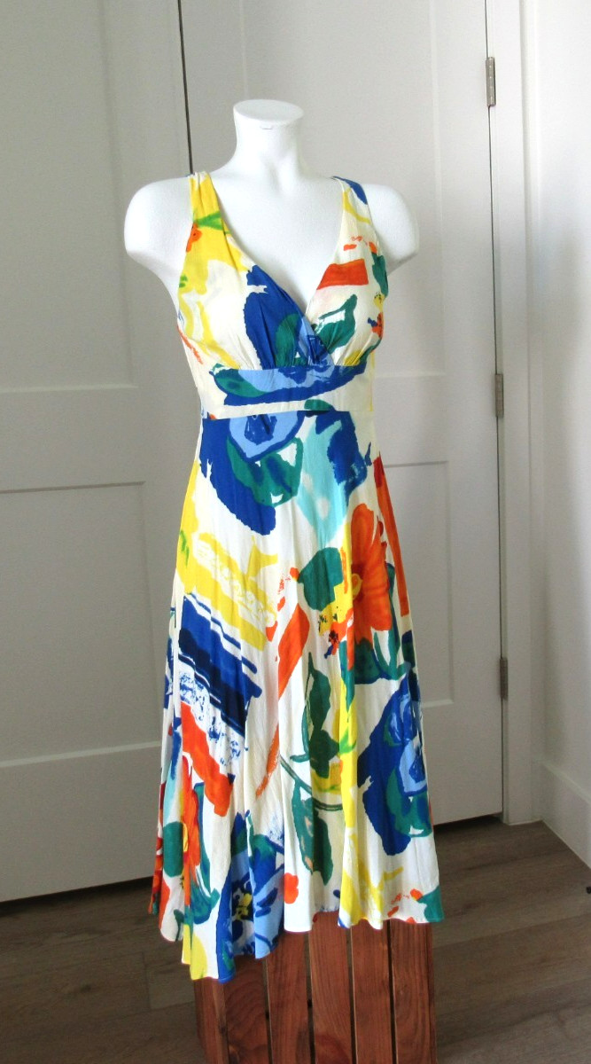 VTG. 1990’s JAMS WORLD Bright Colored Floral Midi Sundress sz L #W389-GRDE