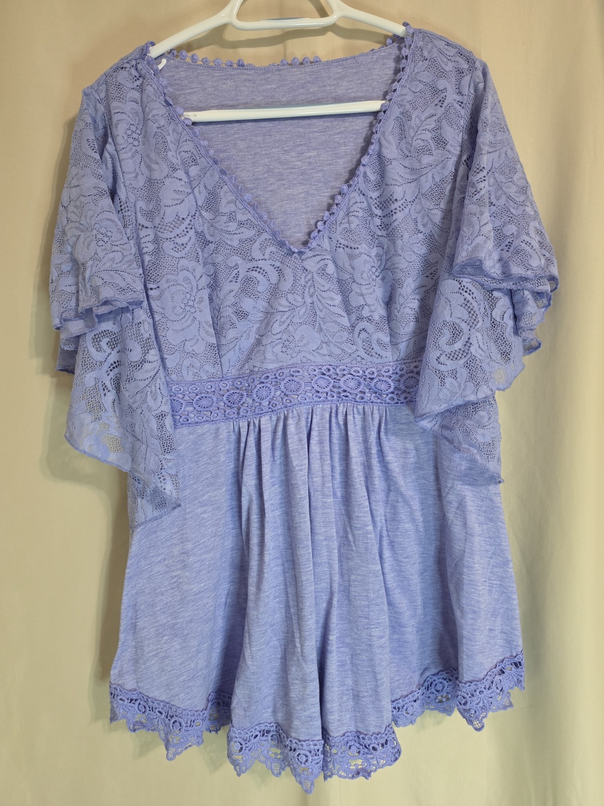 Women’s Blue Deep V-neck Mini Dress Size 0XL With Intricate Lace Crochet Details