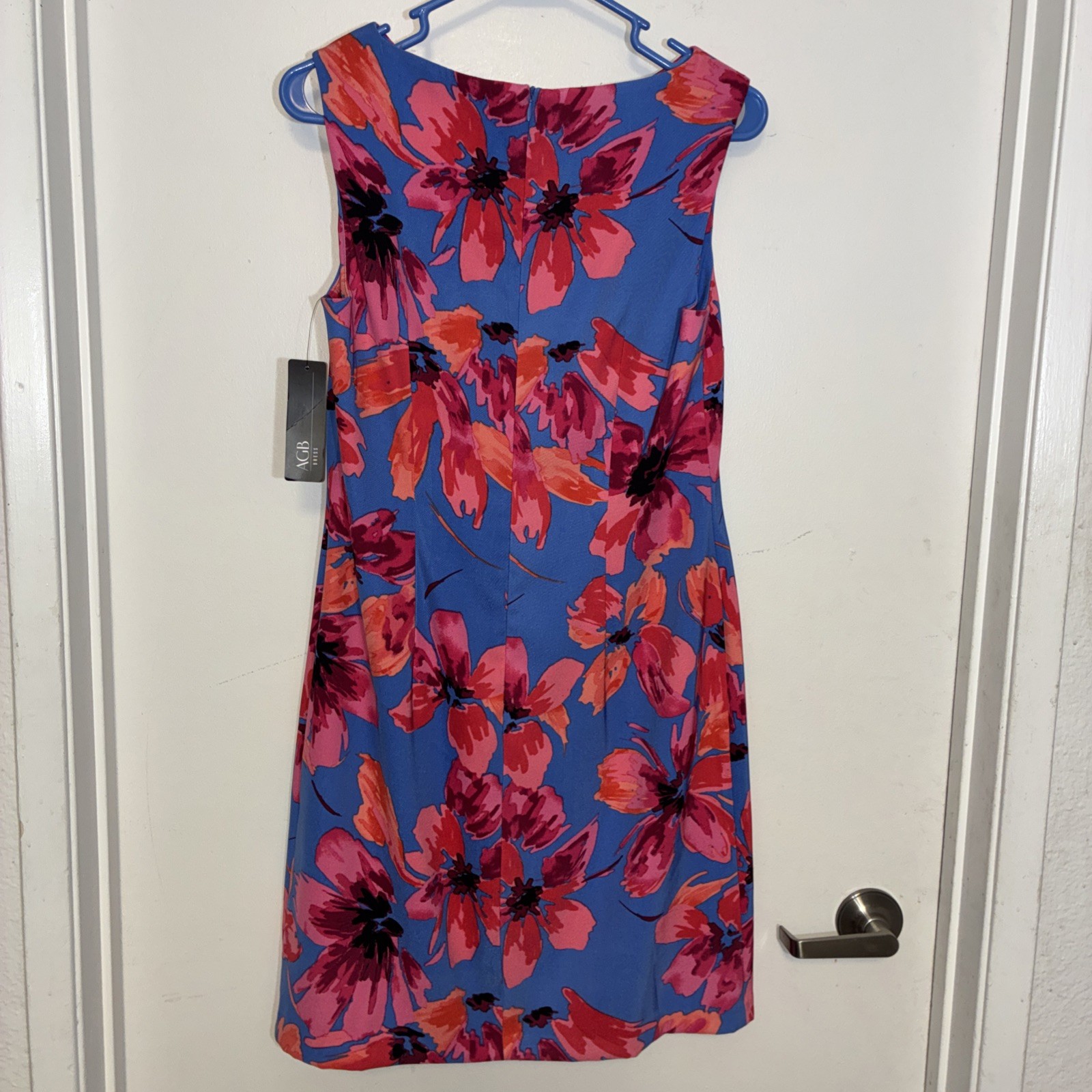 AGB Sheath Dress Women’s 10 Blue Pink Floral Sleeveless Tropical Zipper NWT
