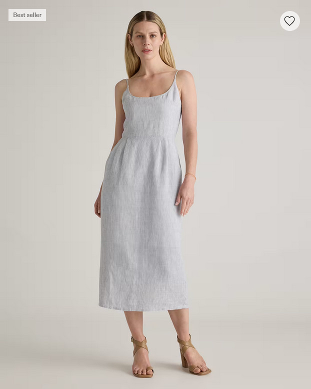 Quince 100% European Linen Midi Dress in Blue Pinstripe Size M