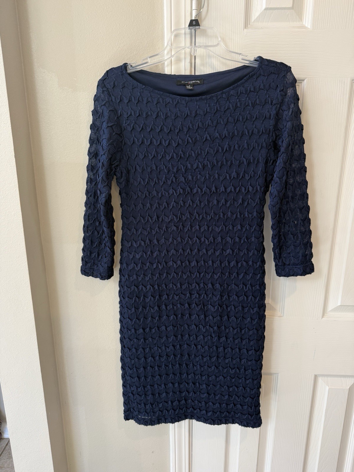 Sharagano Women’s Dress Midi Navy Blue Size 8. Textured, Stretchy