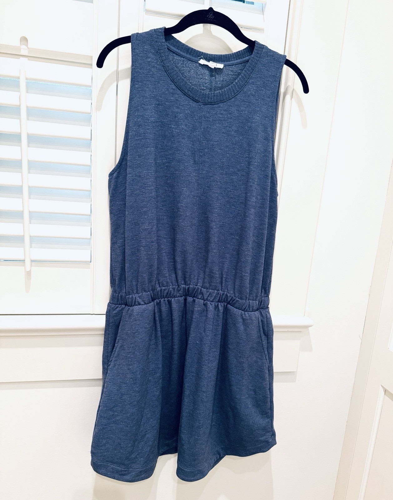 Splendid Shift Fleece Dress Women Size Large Blue Sleeveless Stretch Pockets
