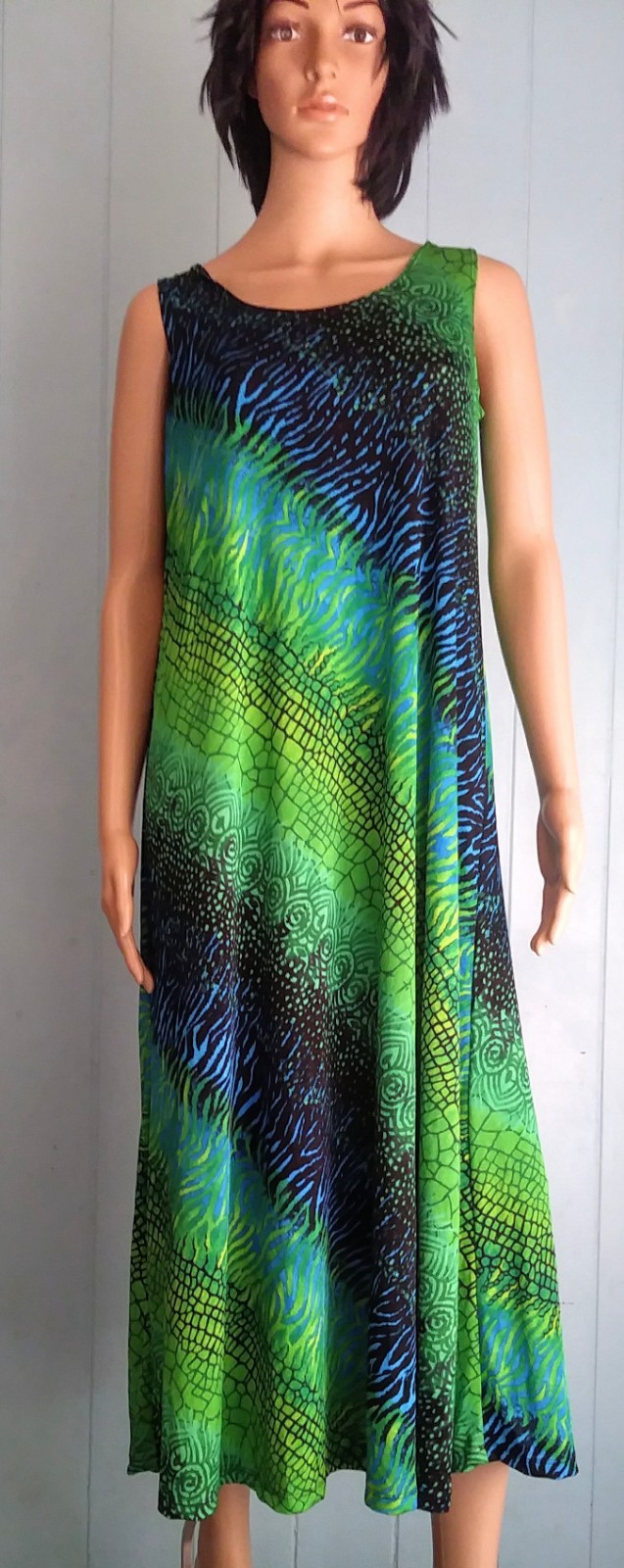 Green & BLUE Animal Abstract Tank DRESS Wrinkle FREE Travel Fabric Jostar – L