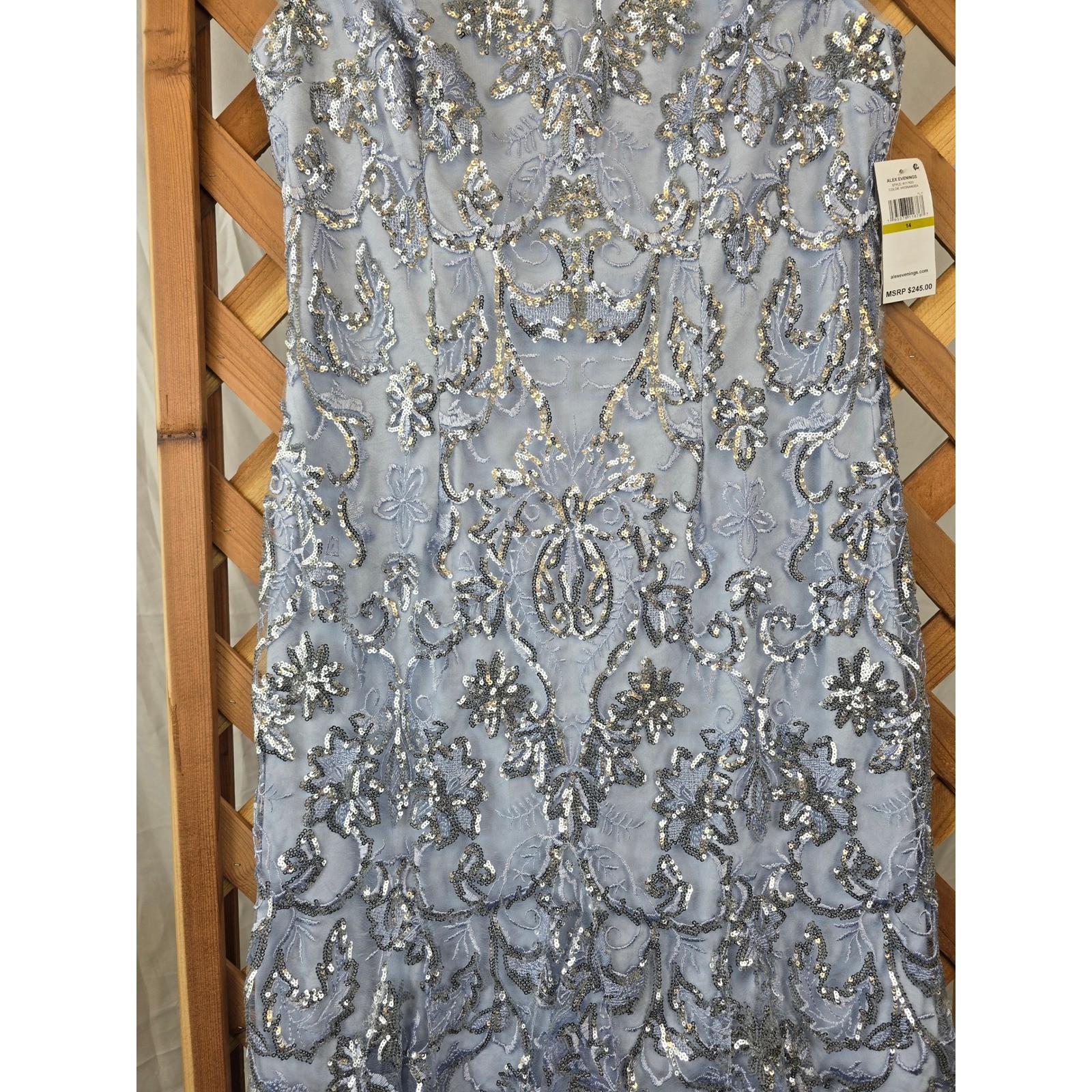 Alex Evenings Sheath Dress Womens 14 Hydrangea Blue Sequin Floral Mesh -New
