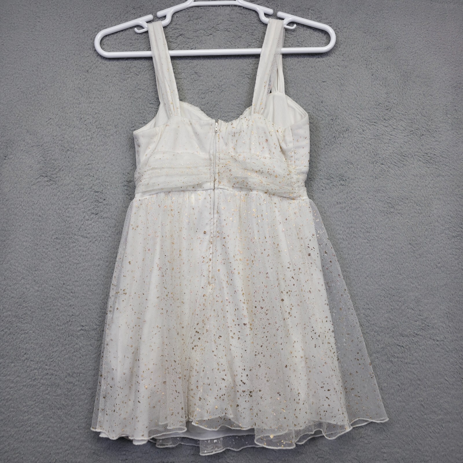BCX Babydoll Dress Juniors 11 White Gold Metallic Wedding HOCO Party Formal Sexy
