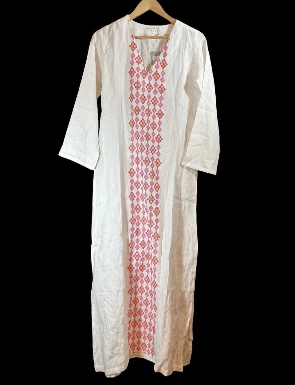 House of Pom Women’s Embroidered Long V-Neck Tunic Dress – Size XS