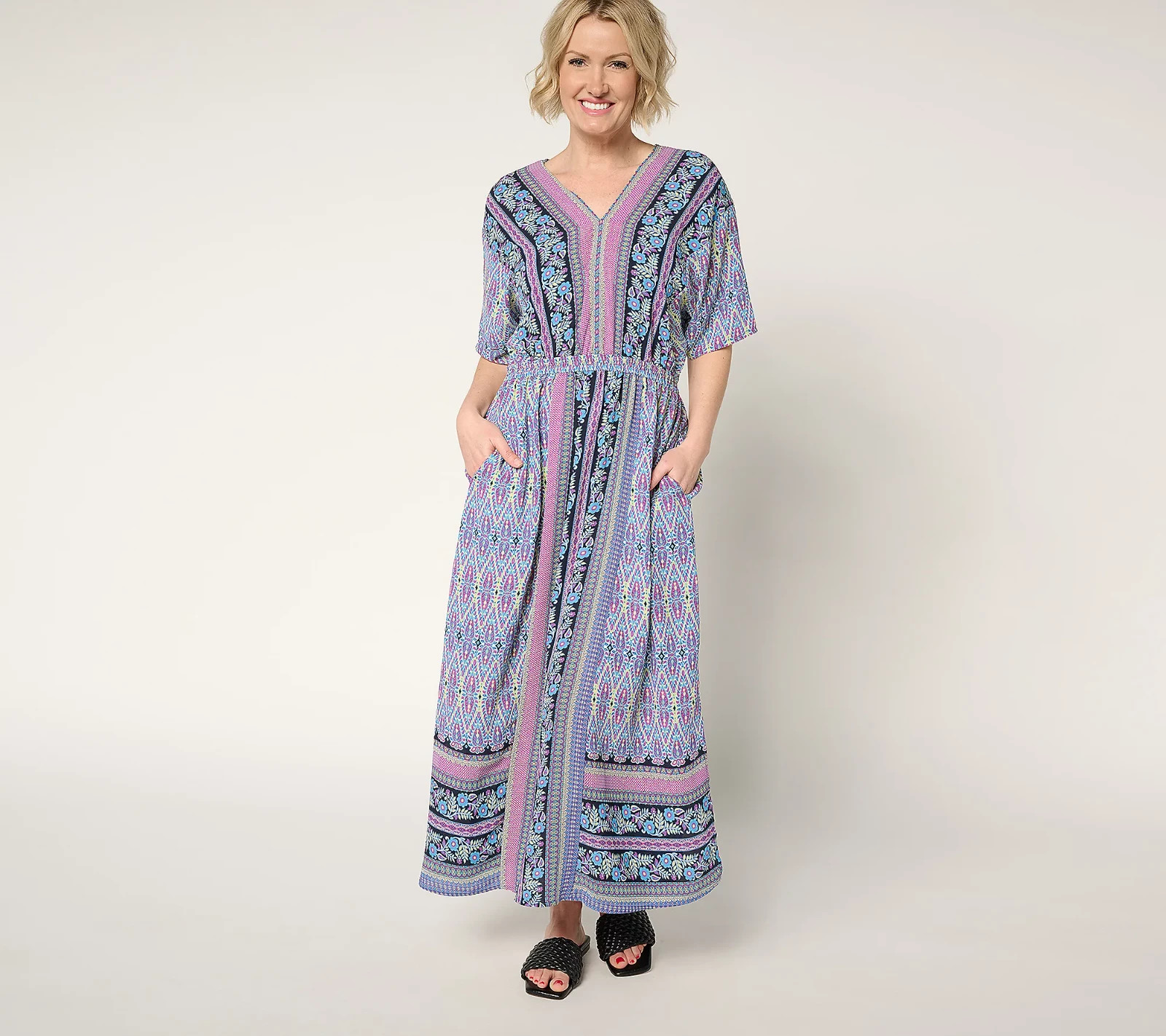 Belle Boho by Kim Gravel Regular Lotus Sunrise Border Maxi Dress Size XS