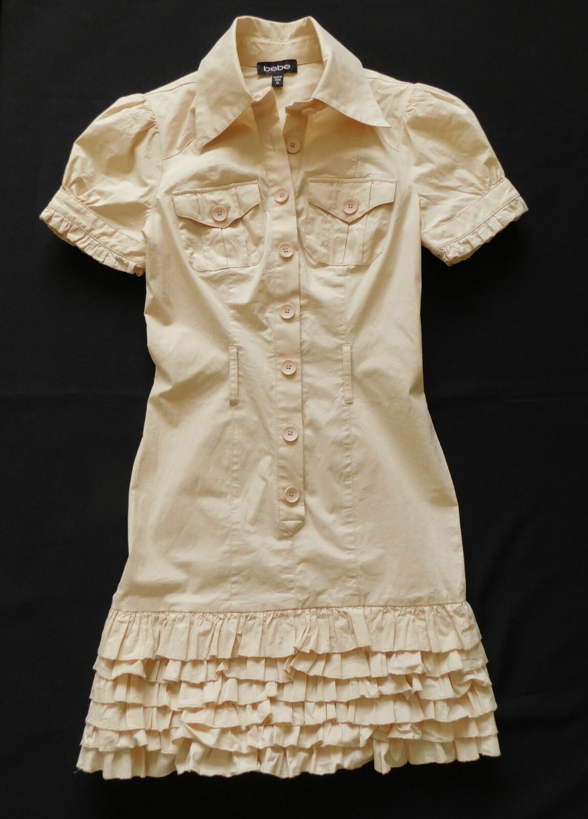 BEBE RUFFLE SAFARI SHIRT DRESS SIZE XS, UK 6-8