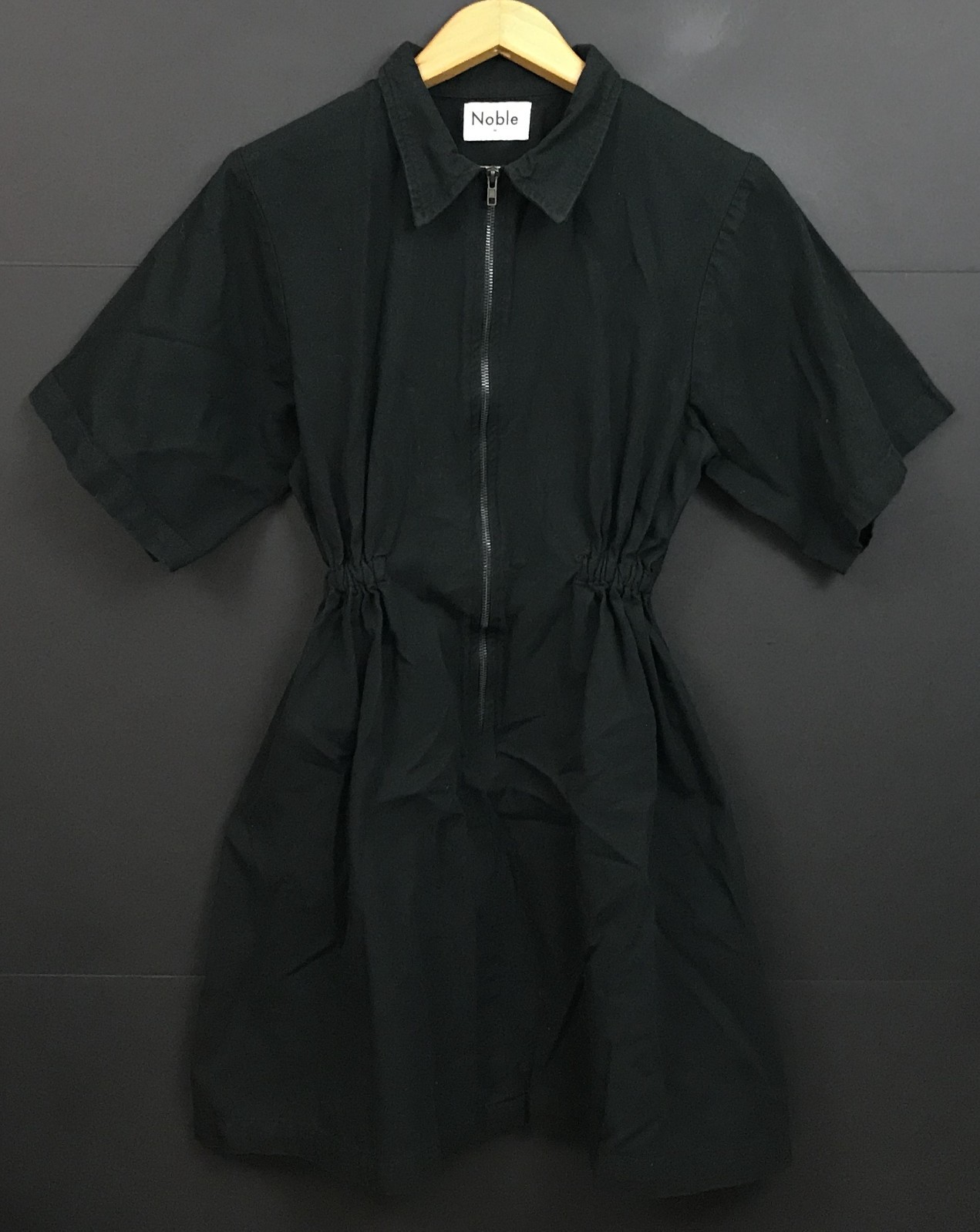 Noble Women’s Utility Dress Black Short Sleeve Zip Front Size M