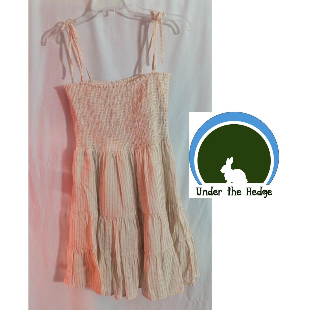 Gianni Bini Cream Peach Stripe Mini Smocked Tiered Sundress Small J2 Coquette