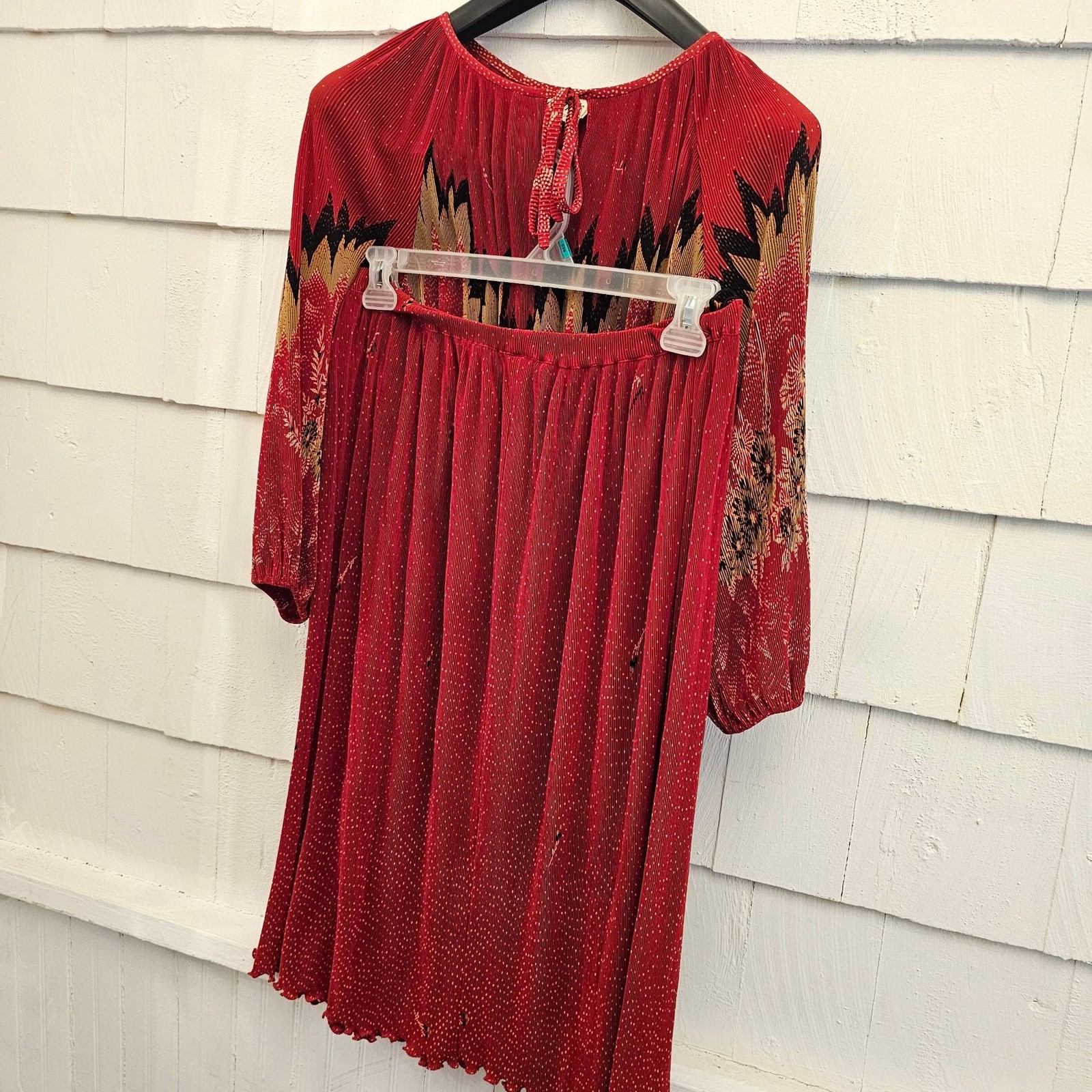 Vintage Virginie Paris Pleated 2 Piece Skirt Set Red Floral Long Sleeve Women’s