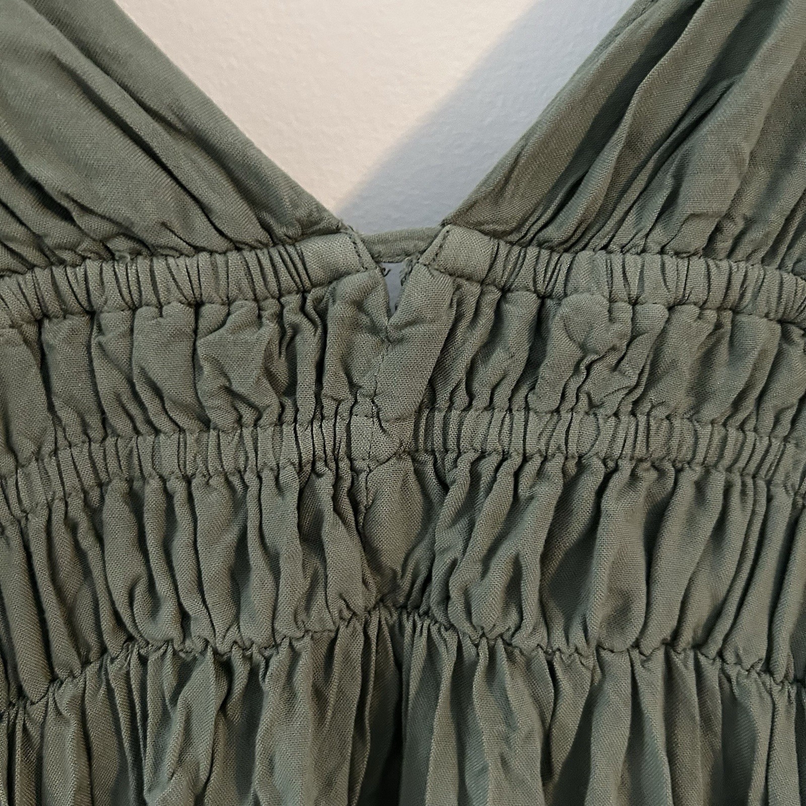 Aeropostale Babydoll Mini Dress SzM Sage Tiered Smocked Fairycore Festival Boho